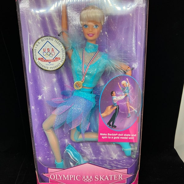 New 1996 Olympic Wind Up USA Skater Barbie Doll Skates & Spins Mattel Licensed