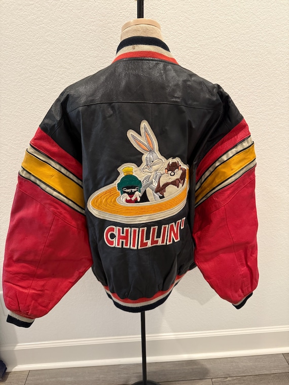 Vintage 1993 Looney Tunes Leather Jacket XXL, Mirage Bugs Bunny