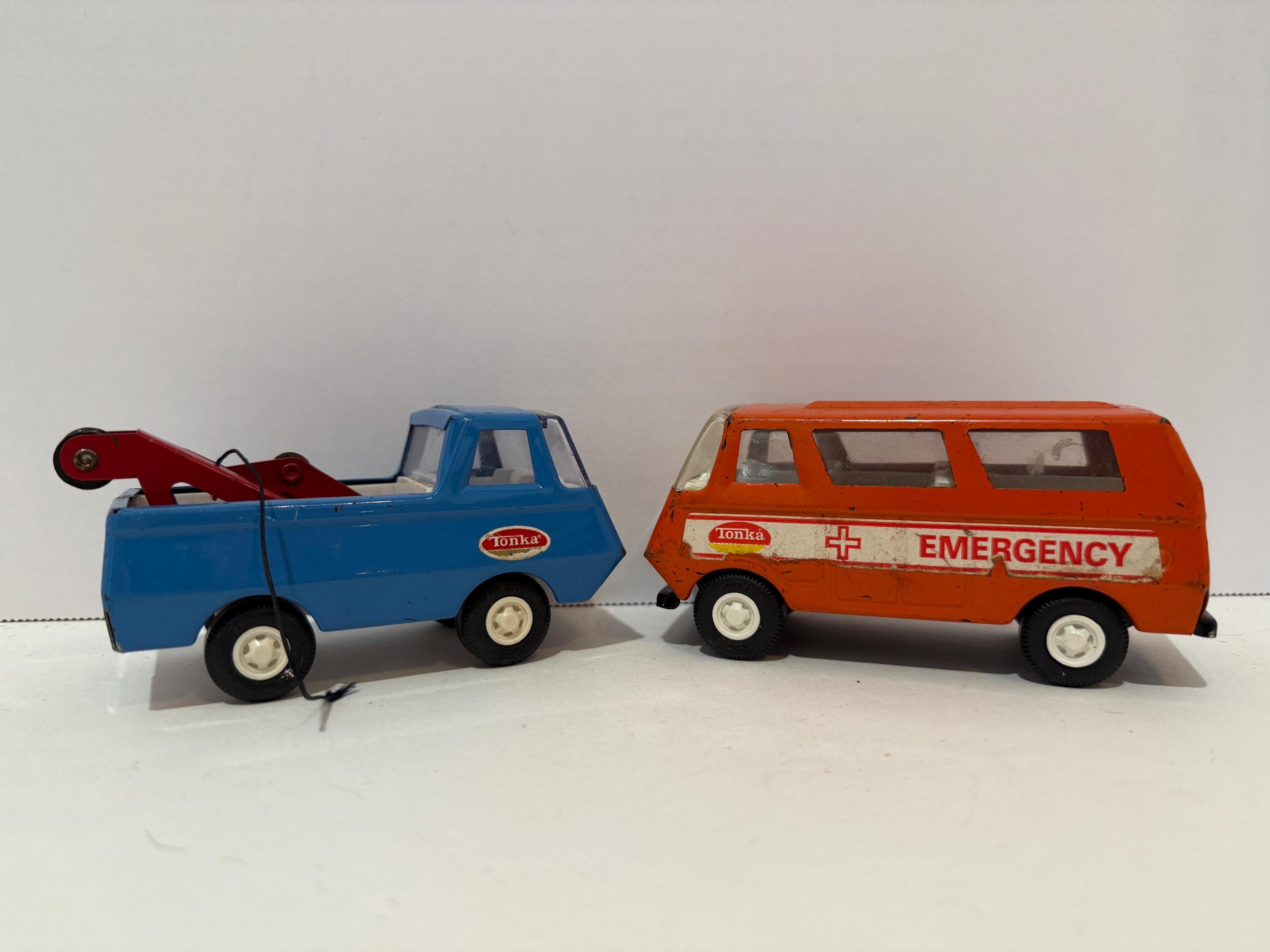 Vintage Tiny Tonka Truck & Ambulance Set: 1960s-70s Pressed Steel