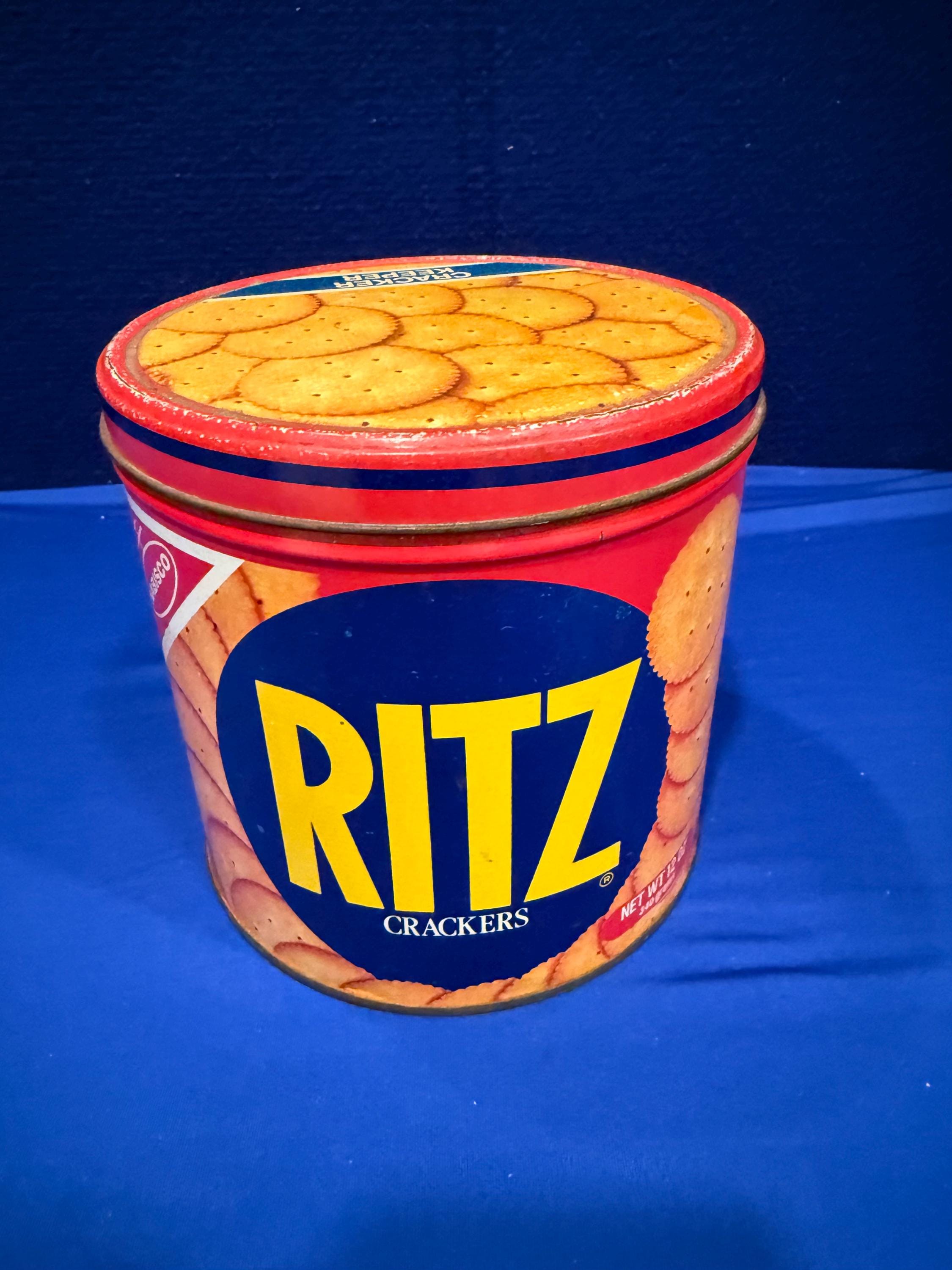 Vintage 1982 Round Nabisco Ritz Crackers Tin Can Collectible Tin