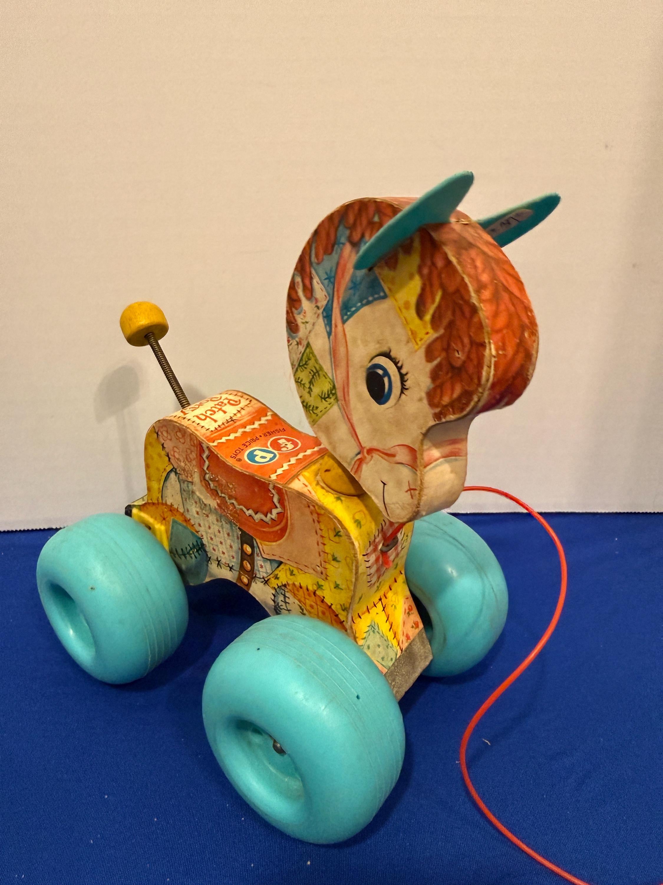 Vintage 1962 Fisher-price Patch Pony Pull Toy, Wooden Mid-century