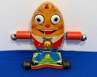 Vintage Fisher Price Humpty Dumpty Pull Toy – Wooden 1930s Nursery Rhyme Character