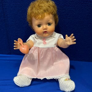 1950’s American Character Tiny Tears Drink & Wet 13” Baby Doll with Blue Eyes