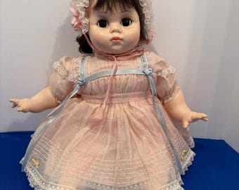 Vintage Madam Alexander 1977  “Mary Mine” 20” Working Cryer Baby Doll, Original Pink Dress & Bonnet, Sleep Eyes, Collectible Baby Doll