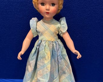 Vintage 1950s Arranbee R&B Nanette 18” Blonde Doll, Hard Plastic, Sleep Eyes, Plaid Dress