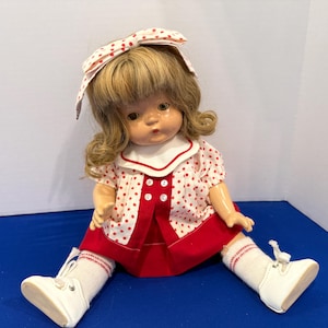 Vintage Effanbee Patsy Joan 1940s 15” Doll, Polka Dot Dress