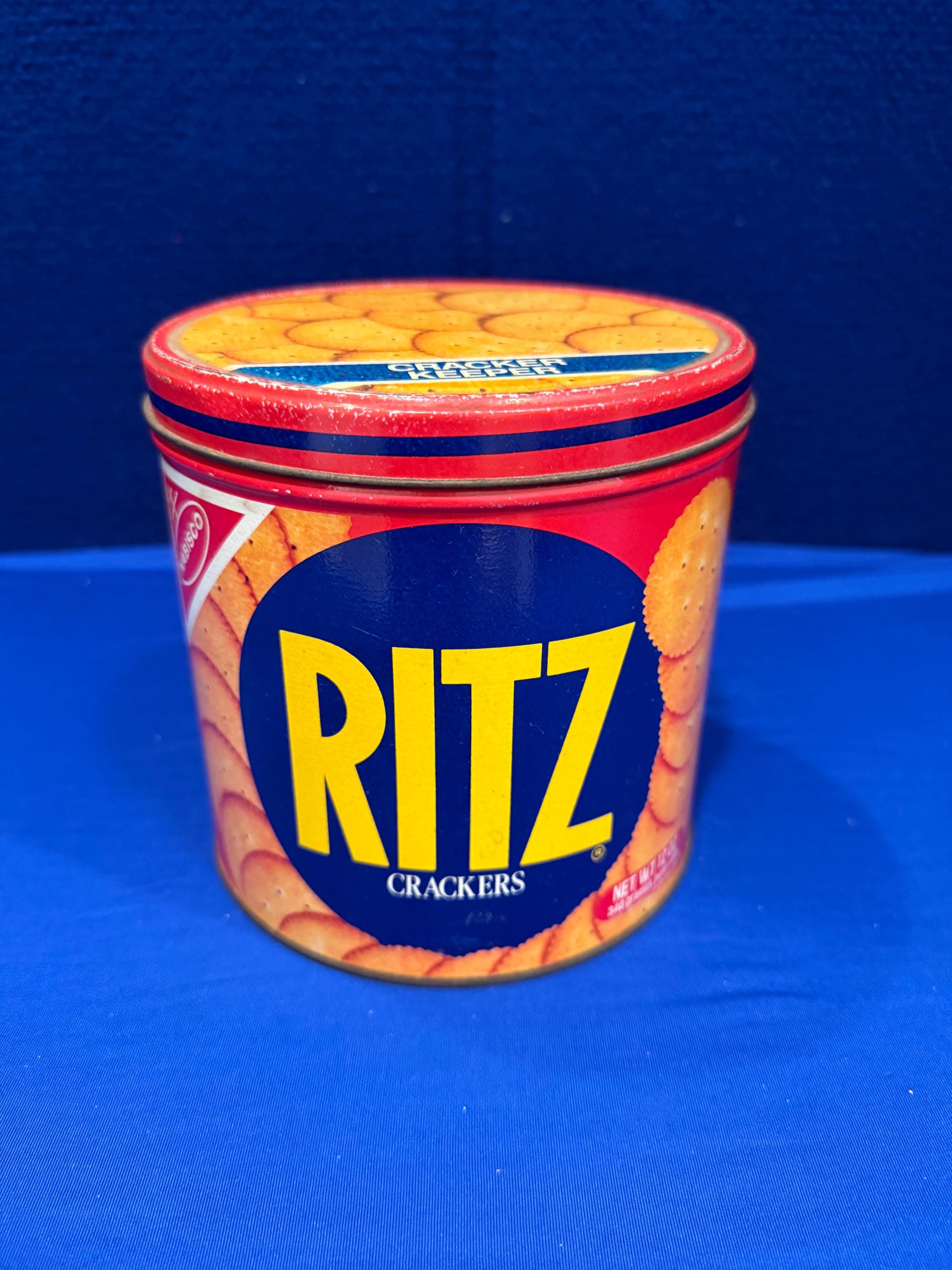Vintage 1982 Round Nabisco Ritz Crackers Tin Can Collectible Tin