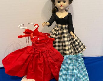 Vintage 1957 Vogue Jill 10” Bent Knee Walker Brunette Doll with 3 Tagged Outfits
