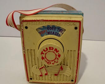 Vintage Working Fisher-Price #775 "Pop! Goes the Weasel" Pocket Radio Music Box from 1972
