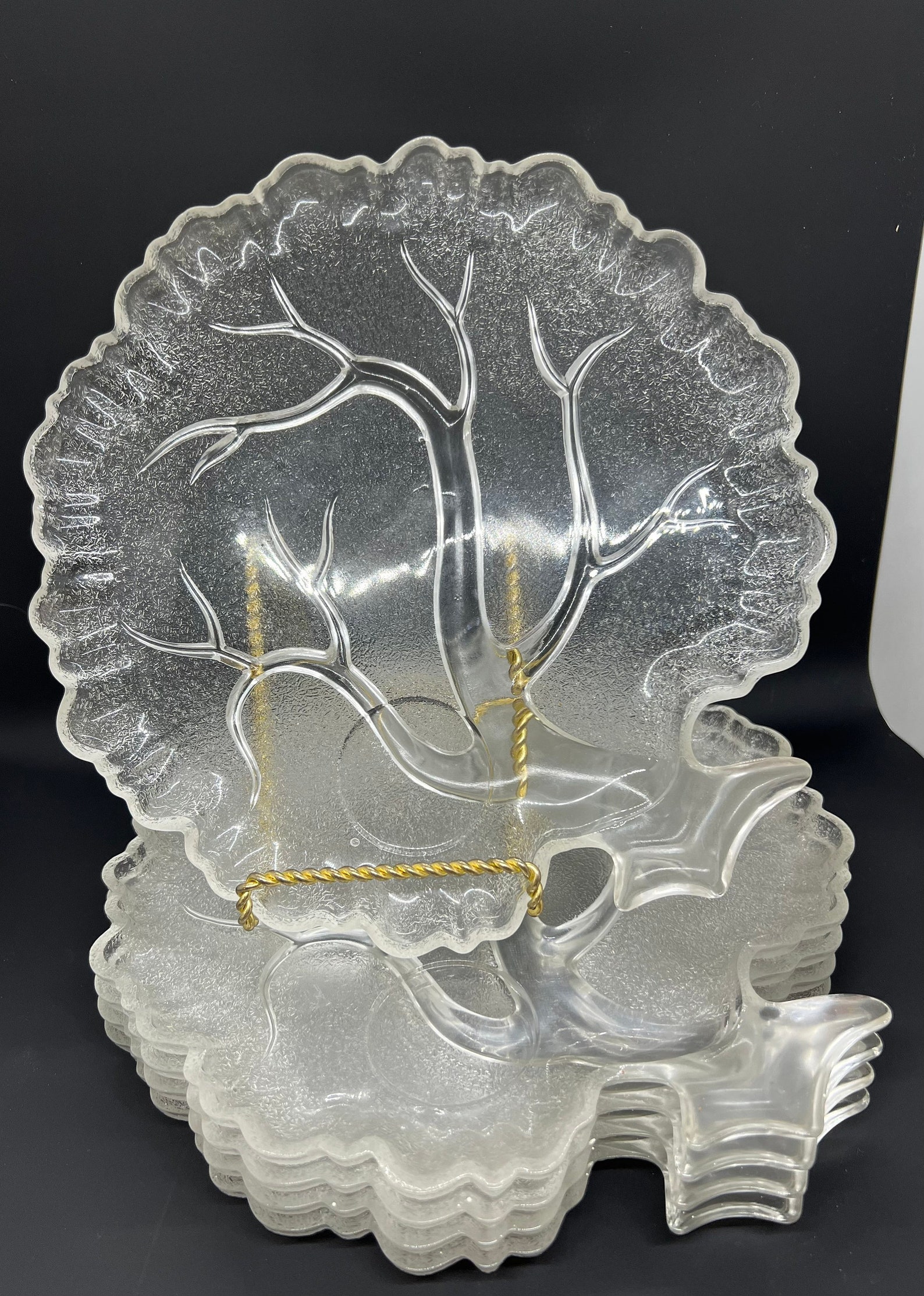 Glass Tree Shape Set of 5 Vintage Clear Frosted Glass Tree Shape Snack Plates - Etsy