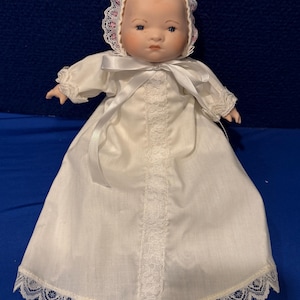 8” Grace Putnam Porcelain/Bisque Head Bye-Lo Cloth Baby Doll in Christening Gown