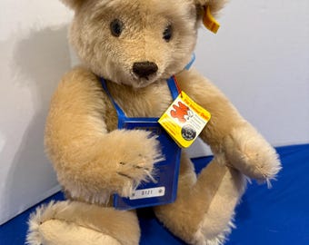 Vintage 1985 Steiff Teddy Bear 0245/40, 14” Mohair Jointed Bear, Passport, Tags, West Germany