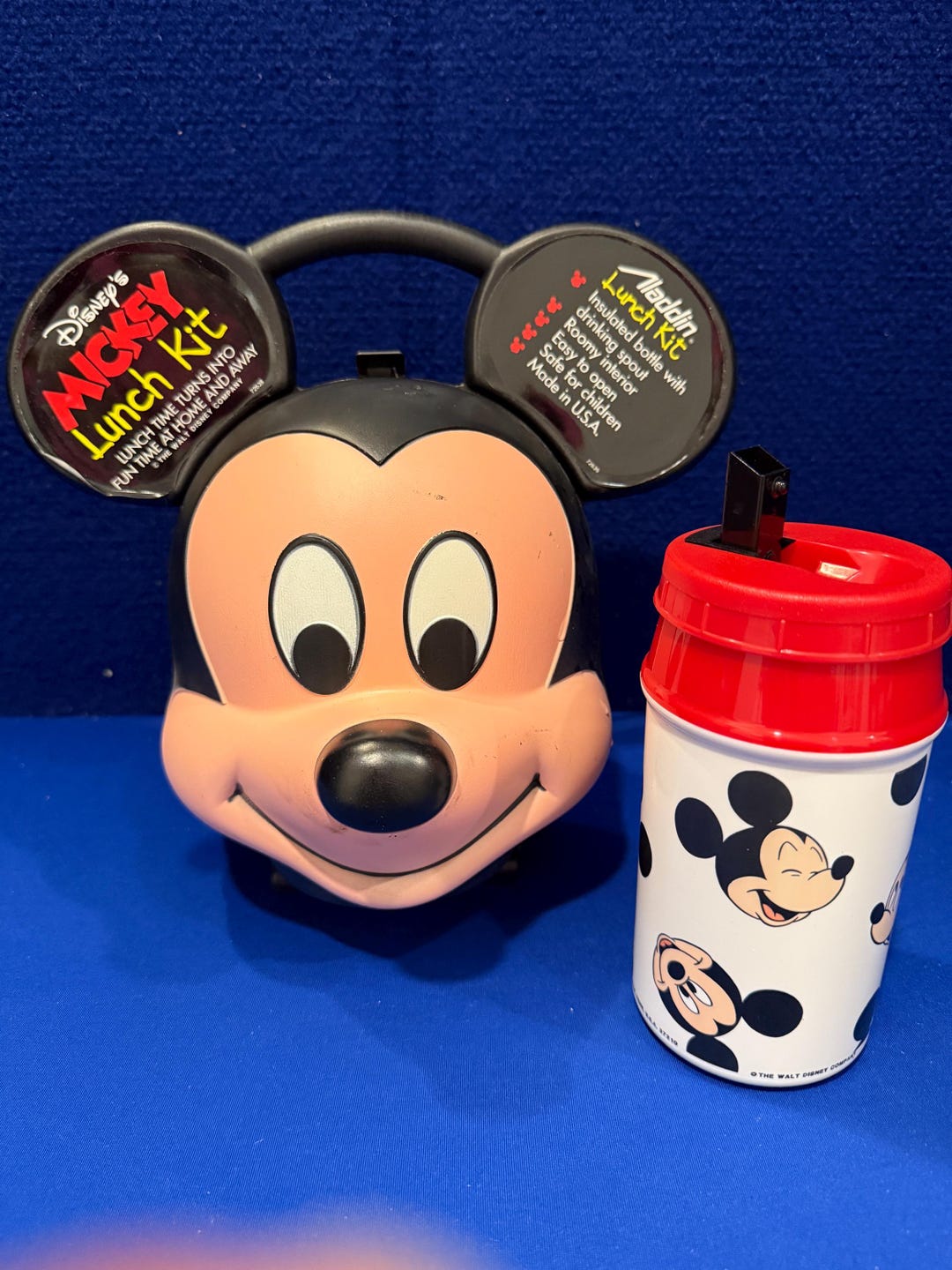 RARE Vintage NEW 1980's Mickey Mouse Head Lunch Box & Thermos