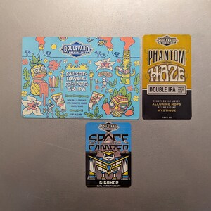 Craft Beer Magnets Boulevard Brewing Pint Sized Hawaiian Pizza Party Tiki IPA India Pale Ale, Space Camper Gighop, Phantom Haze