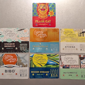 Craft Beer Magnet Creature Comforts Brewing Tropicalia IPA, Cosmik Debris, Automatic, Bigger Dreams, Bibo Pilsner, Athena, Flash Cat