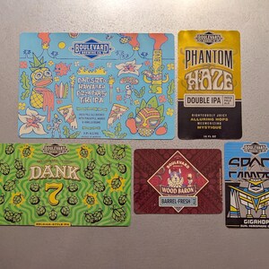 Craft Beer Magnets Boulevard Brewing Hawaiian Pizza Party Tiki India Pale Ale, Space Camper Gighop, Phantom Haze, Wood Baron, Dank 7