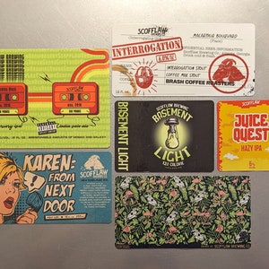 Craft Beer Magnet Scofflaw Brewing Anniversary IPA, Karen From Next Door, Interrogation, Juice Quest, Dirty Beaches, Basement Light