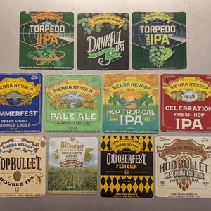 Craft Beer Magnets Sierra Nevada Bitburger Lager, Celebration, Hop Bullet Magnum, Summerfest, Oktoberfest, Pale, Atomic Torpedo, Dankful IPA