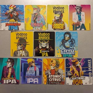 Craft Beer Magnets New Belgium Voodoo Ranger 1985 IPA, Vice, Xperimental, Atomic Citrus, Haze Glare, Cashmerize, Cryo Ranger, Tropic Force