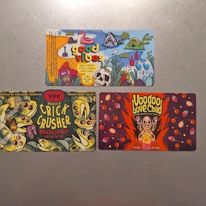 Craft Beer Magnet Voodoo Brewing Good Vibes West Coast IPA India Pale Ale, Love Child Belgian Style Triple Ale, Crick Crusher