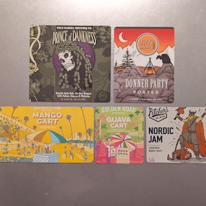 Craft Beer Magnet Wild Barrel Prince Of Dankness, Two Pitchers Nordic Jam, Golden Road Mango Cart Wheat Ale, Fifty Fifty Donner Party Porter