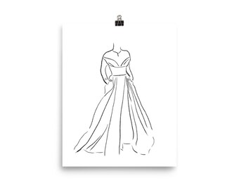 line art dress art print, wall art, decor