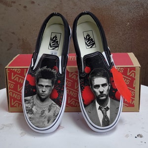 Custom Fight Club Inspired Black Slip On Vans (Brad Pitt / Edward Norton)