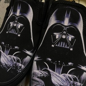 Custom Darth Vader Inspired Black Monochrome Slip On Vans