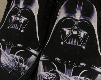 Custom Darth Vader Inspired Black Monochrome Slip On Vans