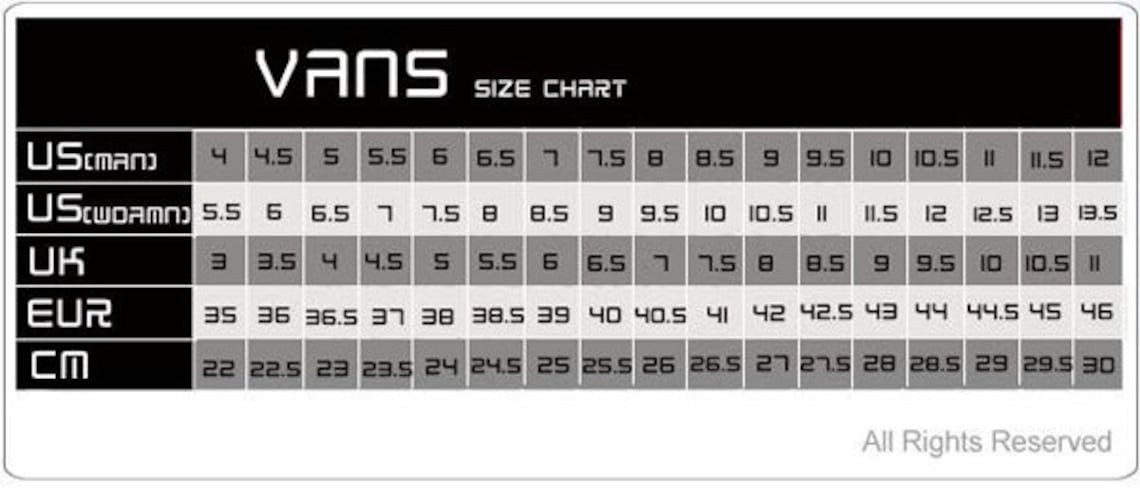 vans slip on size guide