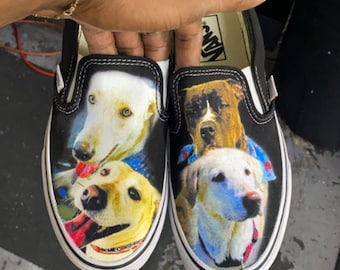 Vans sin cordones negras personalizadas: ¡personalícelas con cualquier imagen! Mascotas, niños, bandas, películas...