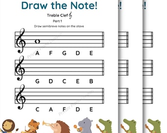 Music Theory for Children - Draw The Note! Treble Clef (4 Worksheets)