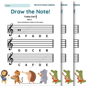 Music Theory for Children - Draw The Note! Treble Clef (4 Worksheets)