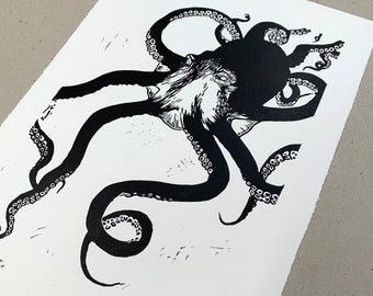 Octopus - original linocut