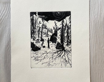 Night Stroll - Original Handmade Drypoint