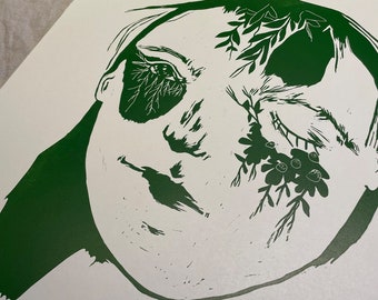 Rest - Green & pink/green - Original linocut