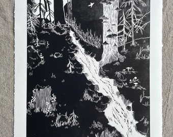 Old Brook - Original Large Linocut