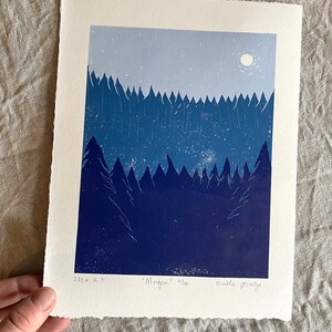 Morgen original reduction linocut 6/16