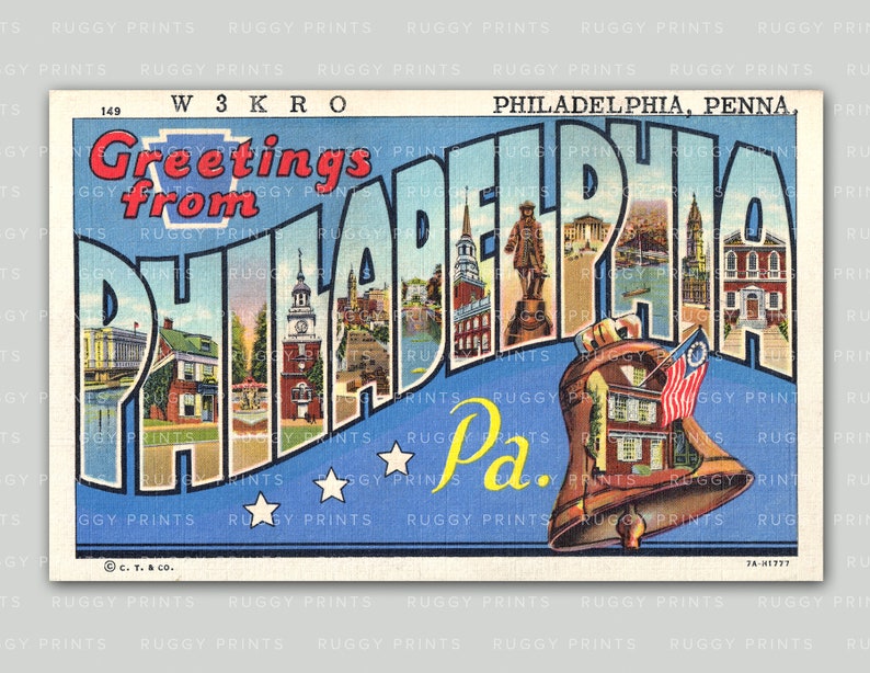 Philadelphia Pennsylvania Greetings Digital Download Postcard Etsy