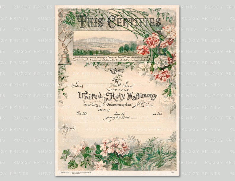 Digital Download Blank Vintage Marriage Certificate Poster - Etsy