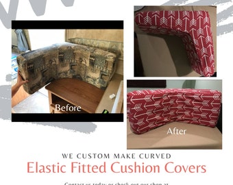 Curved RV Camper Custom Elastic Fitted Cushion Cover - RV, camper, boat, u-shaped dinette, bench, booth - Choice of fabric