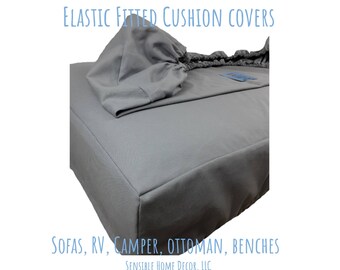 Elastic Fitted & Protective Cushion Cover for Indoor Furniture, sofa, chair, bench, RV, Camper...Durable duck canvas - Choose Solid Color