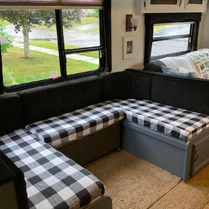 RV Elastic Fitted & Protective Cushion Cover for Dinette seat, sofa, lounge chair, bench, Camper, couch | Buffalo Plaid Gingham New Colors