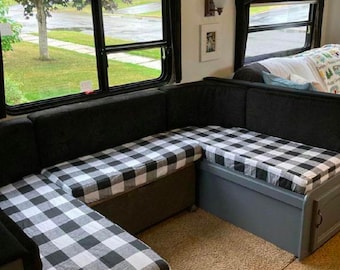 RV Elastic Fitted & Protective Cushion Cover for Dinette seat, sofa, lounge chair, bench, Camper, couch | Buffalo Plaid Gingham New Colors