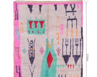 Vintage Berber Wool Rug: Abstract Moroccan Colorful Handmade Rug (5'4'' X 8'8'')