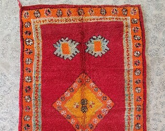 Vintage Red Berber Boujaad Rug: 5'0'' X 9'7'' Moroccan Wool Rug