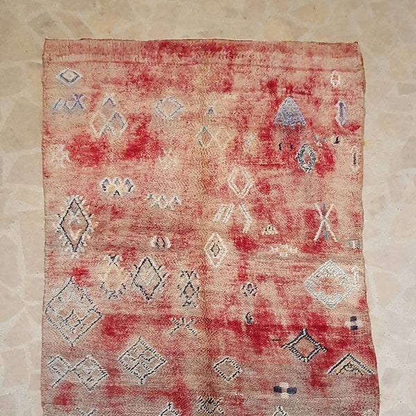 Vintage moroccan handmade wool boujad berber boho rug, 5'0'' X 7'9'' rug, wool rug, Tapis marocain, marokko Teppich, alfombra marroquí