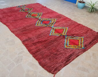 Vintage Red Berber Boujaad Rug: 5'3'' X 9'5'' Moroccan Wool Rug