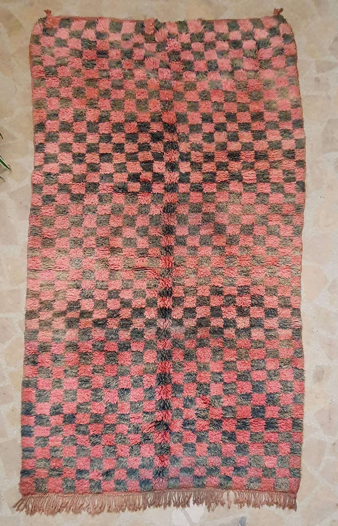 Vintage Checkered Moroccan Handmade Wool Area Berber BohoPhilippines