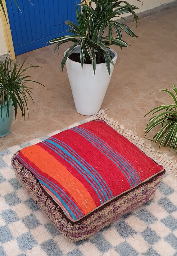 【新品未使用】モロッコ直輸入 ハンベルラグ ヴィンテージ ベルベルラグ フロアピロー：24インチ スクエア モロッコ